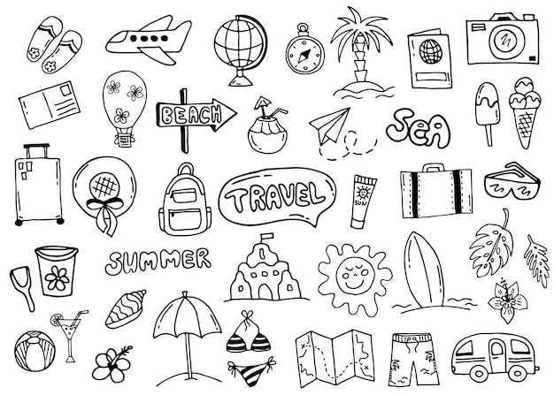 Vektorset mit Doodle-Sommerferienelementen