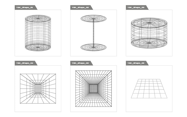 Vektor vektorset von y2k trendige geometrische postmoderne figuren objekte im y2k-stil