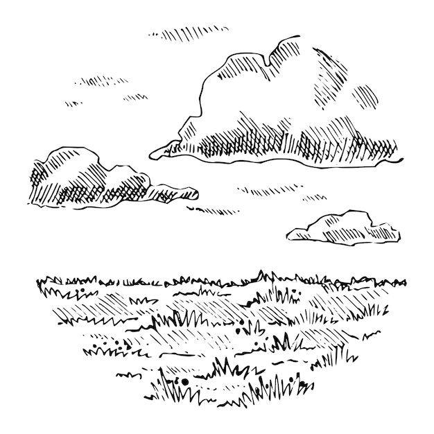 Vektorskizze der landschaft handgezeichnete illustration gravierung natur monochrome zeichnung