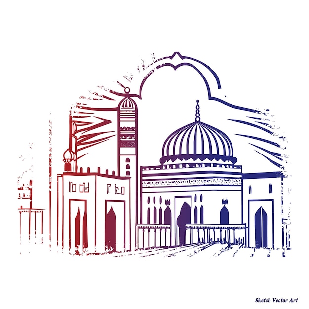 Vektorskizze einer mekka- und kabah-illustration