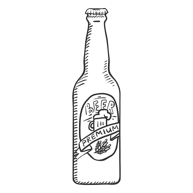 Vektor vektorskizze glasflasche premium-bier