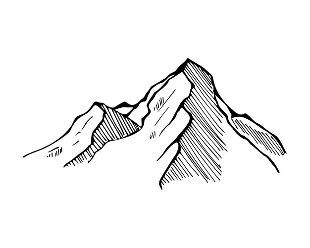 Vektorskizze von bergen handgezeichnete illustration mit tinte monochrome zeichnung von felsigen gipfeln