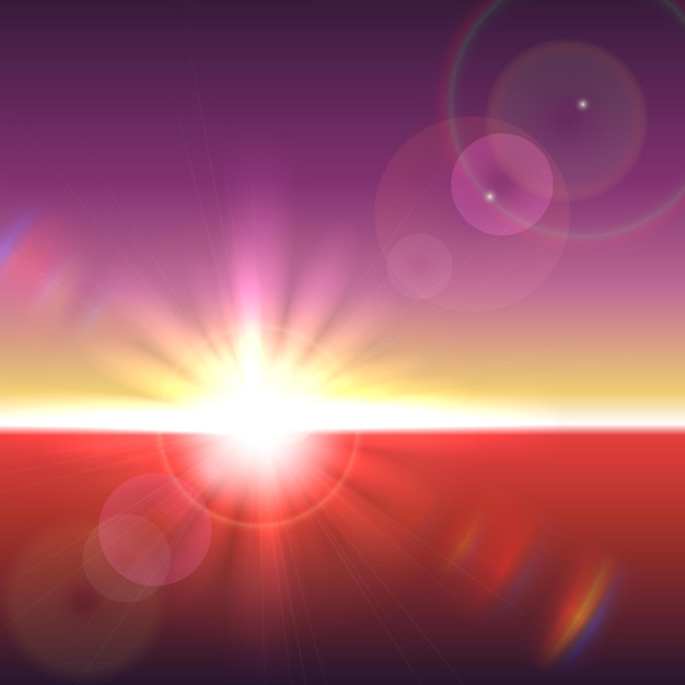 Vektorsonne über dem Horizont mit Blendenflecken