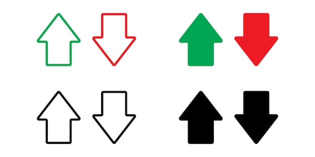 Vektorsymbol mit Pfeil nach oben und unten. Pfeile nach oben und unten in grünem und rotem Vektorbild