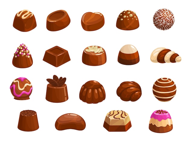 Vektorsymbole für schokoladenbonbons. set für süße desserts