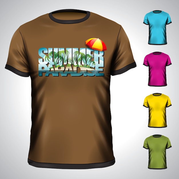 Vektort-shirt eingestellt mit sommerferienillustration