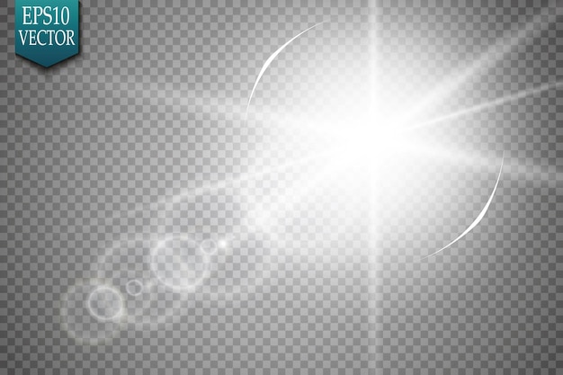 Vektortransparentes Sonnenlicht spezieller Lens Flare-Lichteffekt Sonnenblitz mit Strahlen und Scheinwerfer