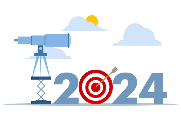 Vektorveranschaulichung der Aussichten für 2024 Konzept oder Übersicht oder Analyse des Jahres