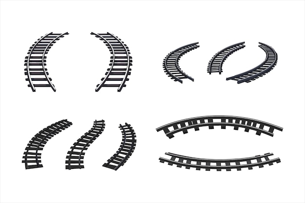 Vektorveranschaulichung der Konstruktionselemente von Schienen, Eisenbahnen, Straßen und Schienen