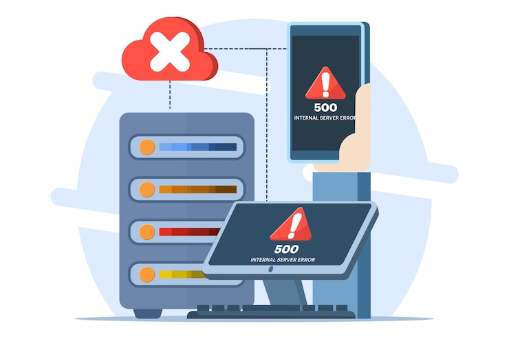 Vektor vektorveranschaulichung konzept 500 interner serverfehler oder websitefehler oder netzwerkfehler oder cloudcom