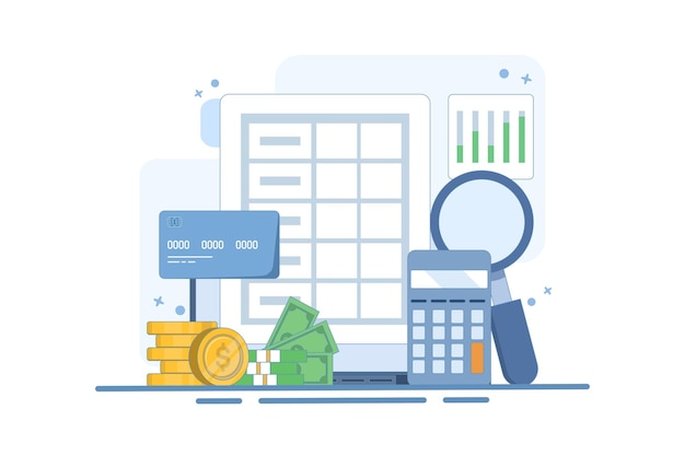 Vektorveranschaulichung über das Konzept der Unternehmensbuchhaltungssoftware oder die Finanzanalyse