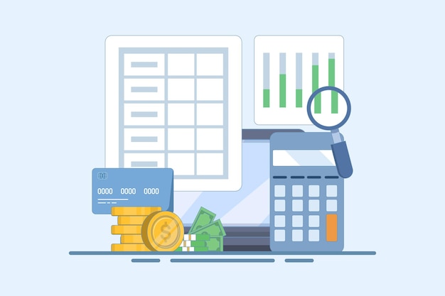 Vektorveranschaulichung über das Konzept der Unternehmensbuchhaltungssoftware oder die Finanzanalyse