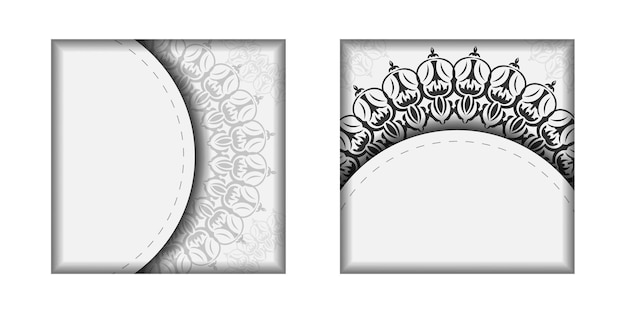 Vektorvorbereitung der einladungskarte mit platz für ihren text und vintage-ornament. druckfertiges postkartendesign weiße farben mit mandalas.
