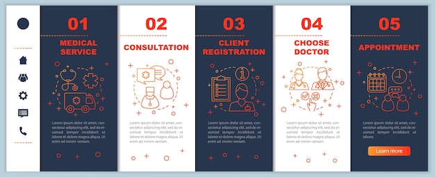 Vektorvorlage für das onboarding mobiler webseiten im klinikzentrum