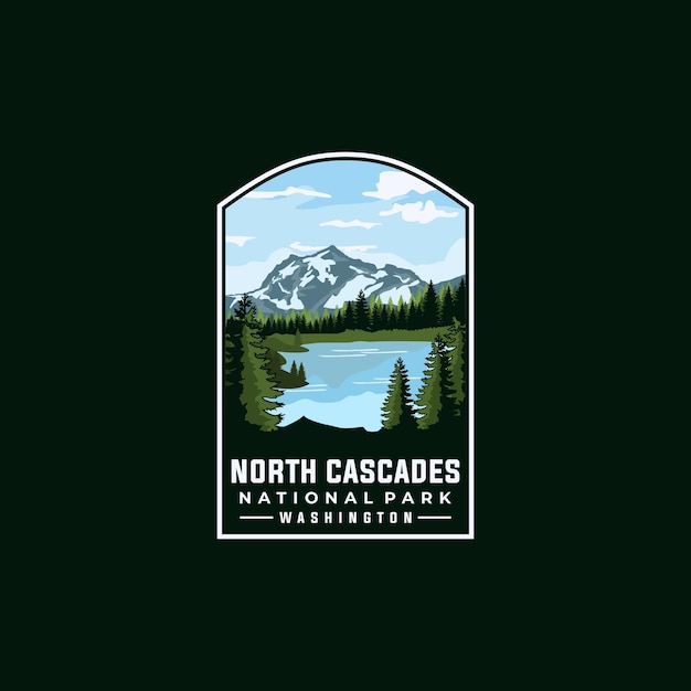 Vektorvorlage für den nationalpark north cascades. washington wahrzeichen illustration emblem patch-stil.