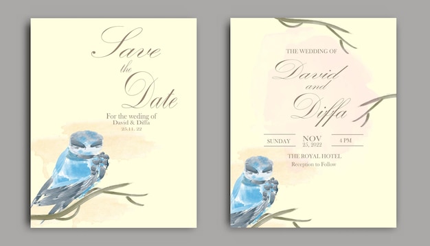 Vektorvorlage für elegante und einfache Hochzeitseinladung mit Aquarellelementen
