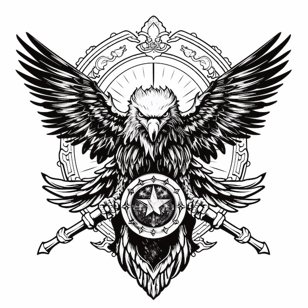 Vektorwappenillustration mit Adler und Schild isoliert auf weißem Hintergrund