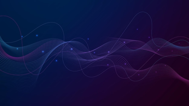 Vektorwellenlinien fließen dynamisch farbenfrohe blau-rosa isoliert auf schwarzem Hintergrund für das Konzept der KI-Technologie digitale Kommunikation Wissenschaft Musik