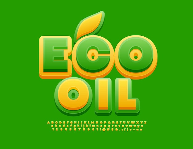 Vektorwerbebanner eco oil creative 3d schriftart helle alphabetbuchstaben und zahlen-set.