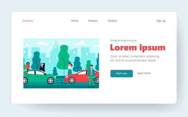 Verärgerte Fahrer, die in der Nähe von abgestürzten Autos stehen. Verkehrsunfall, Verkehrsunfall, Kollision. Flache Vektorillustration. Transport, Versicherung, Wrackkonzept für Banner, Website-Design oder Landing-Webseite