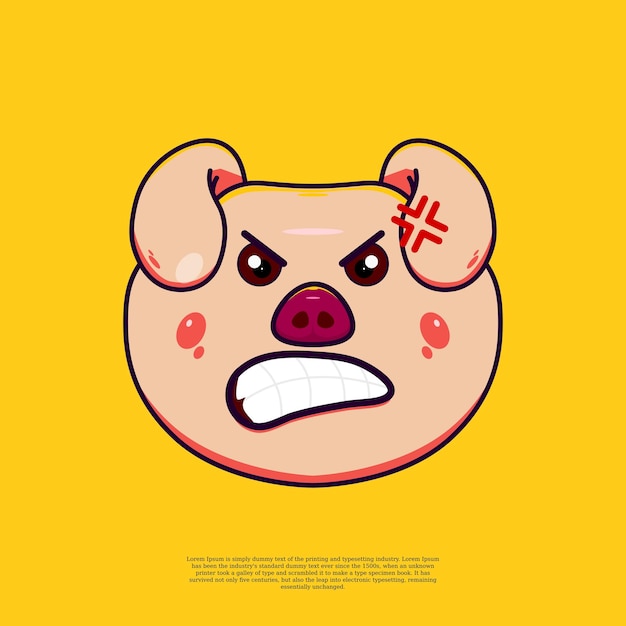 Verärgerter netter schweinekopf emoji illustration emoticon flache designkarikatur