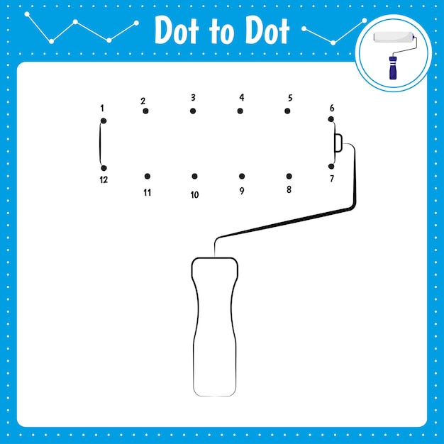 Verbinde die punkte punkt-zu-punkt-lernspiel malbuch für vorschulkinder aktivitätsarbeitsblatt vector illustration roller