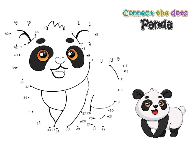 Verbinde die punkte und zeichne niedlichen cartoon-panda lernspiel für kinder vektor-illustration mit cartoon-tierfiguren