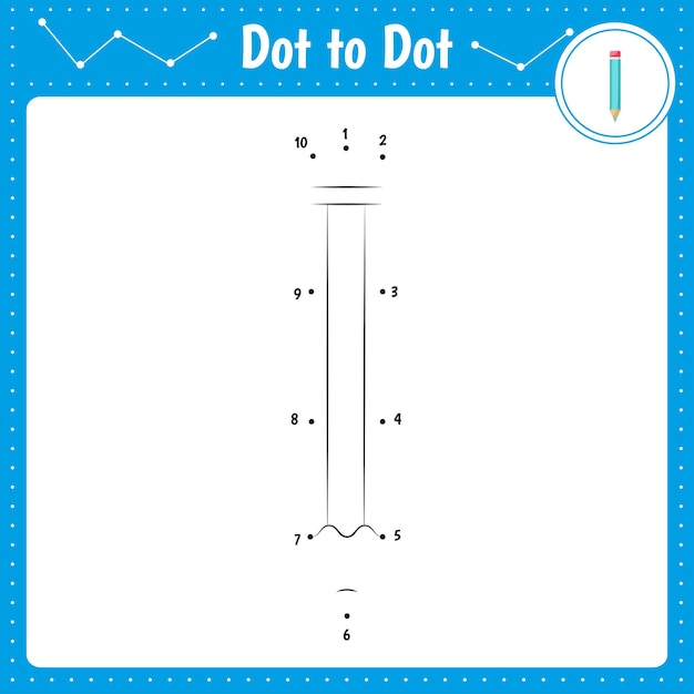 Verbinden Sie die Punkte Pencil Dot to dot Lernspiel Malbuch für Arbeitsblatt für Vorschulaktivitäten