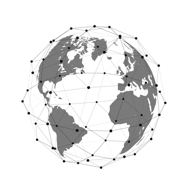 Verbindung zum globalen sozialen Netzwerk Abstrakte futuristische Karte des Planeten Erde auf weißem Hintergrund Wissenschaft und Technologie Vektor-Illustration