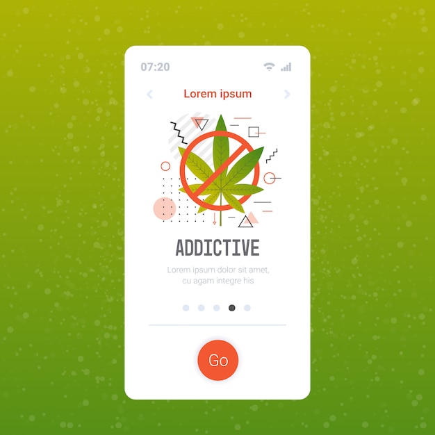Verbot drogen zeichen cannabis verbot symbol stop drogenkonsum konzept smartphone bildschirm mobile app kopie raum