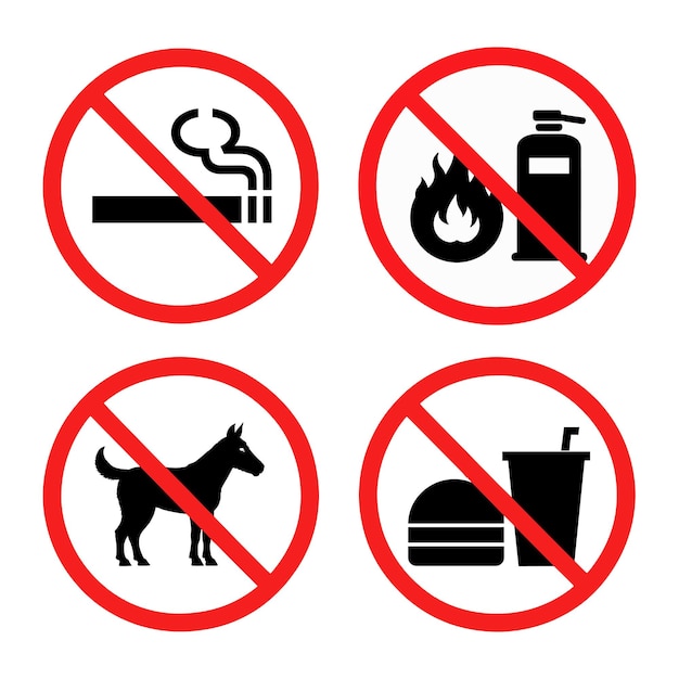 Verbotene Schilder Set No Smoking Vape Dogs Essen und Trinken und Brandgefahren