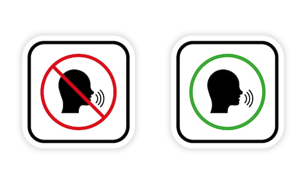 Verbotene speak zone red round sign man talk black silhouette icon set erlaubt speak area shout