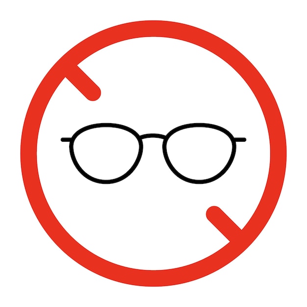 Vektor verbotenes tragen von brillen gefahr für die gesundheit zeichen verbotenes brillen-symbol einschränkung der brille