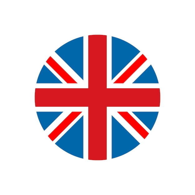 Vereinigtes Königreich Flagge rundes Symbol. UK-Flaggensymbol mit genauem offiziellen Farbschema. Hochwertige britische Flagge im Kreis. Vektorsymbol auf Farbverlaufshintergrund isoliert