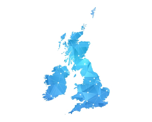 Vereinigtes Königreich Kartenlinie Punkte polygonal abstrakt geometrisch.