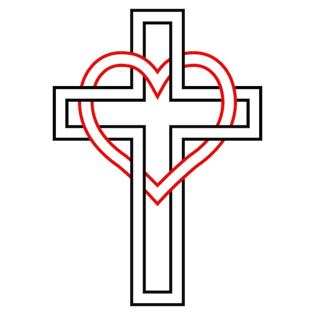 Verflechtung des Herzens und des christlichen Kreuzes, Vektorsymbol des Glaubens und der Liebe zu Gott. Christliches Symbol