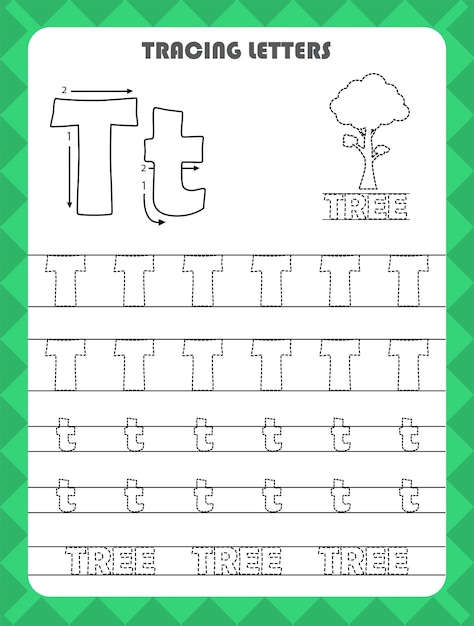 Verfolgen sie buchstaben des englischen alphabets und füllen sie farben groß- und kleinbuchstaben t.