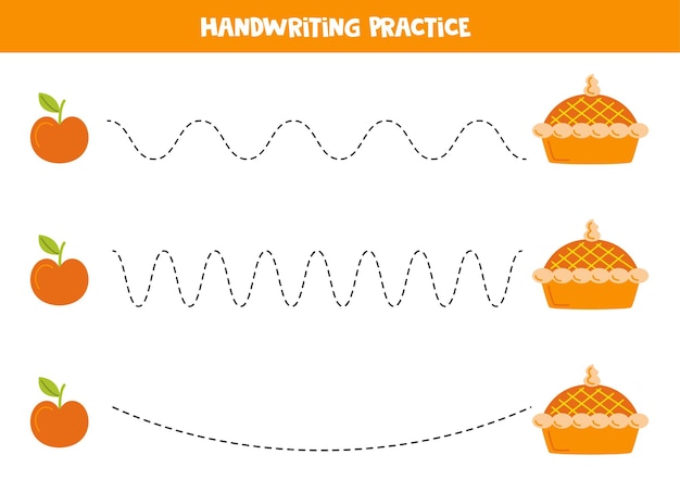 Verfolgen von linien für kinder mit apfelkuchen handschriftübung