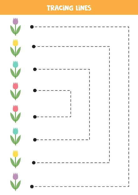 Verfolgen von linien für kinder süße bunte tulpen schreibübungen