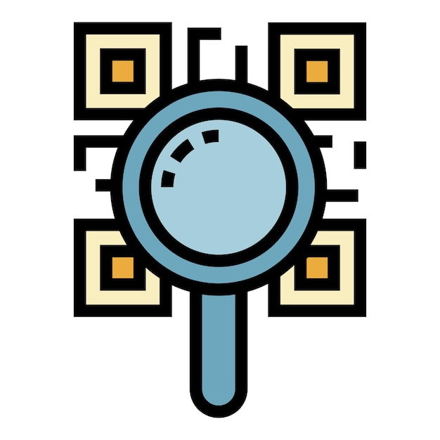 Vergrößertes QR-Code-Symbol. Umriss des vergrößerten QR-Code-Vektorsymbols in Farbe, flach isoliert