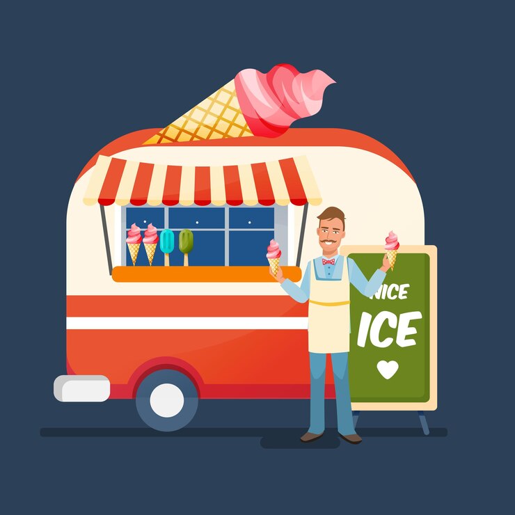 Verkäufer süßes Eis verkauft an der Theke des Kiosks