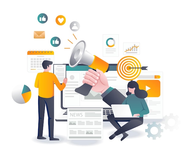 Verkauf von flachen Designkonzepten in sozialen Medien und digitalem Marketing