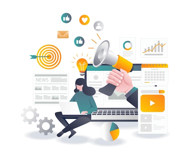 Verkauf von flachen Designkonzepten in sozialen Medien und digitalem Marketing