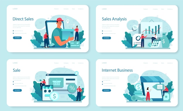 Verkauf weblayout oder landingpage-set. geschäftsplanung und -entwicklung. verkaufsförderung und stimulierung für kommerziellen gewinn.