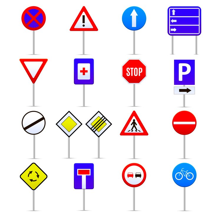 Vektor verkehrszeichen farbe icons set anweisung und richtung konzept web style design. vektorillustration