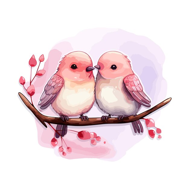 Verliebte vögel valentinstag ewige liebe vögel und herz aquarell illustration