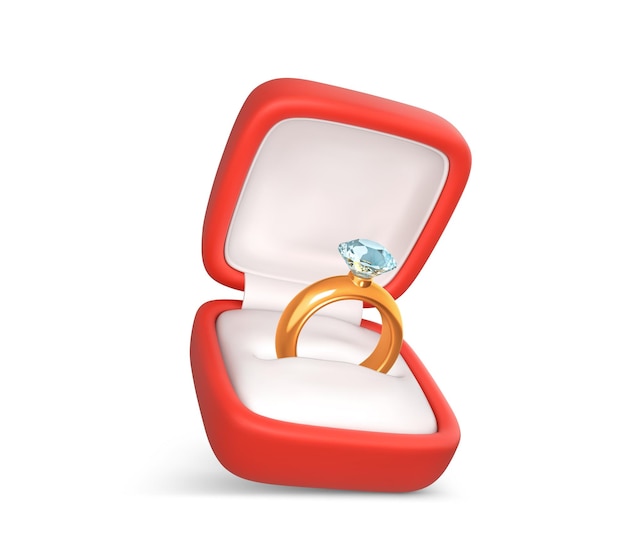 Verlobungsring mit Edelstein in einer offenen Schachtel Accessoire für einen Heiratsantrag Vektorillustration