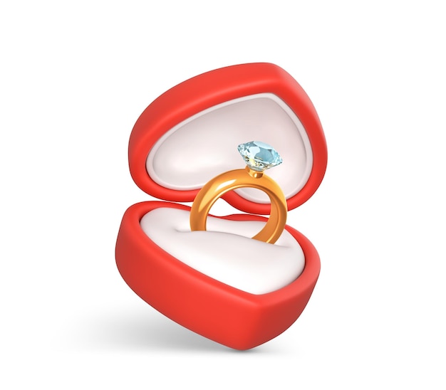 Verlobungsring mit Edelstein in einer offenen Schachtel Accessoire für einen Heiratsantrag Vektorillustration