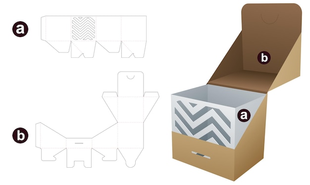 Verpackungsbox gestanzte vorlage und 3d-modell