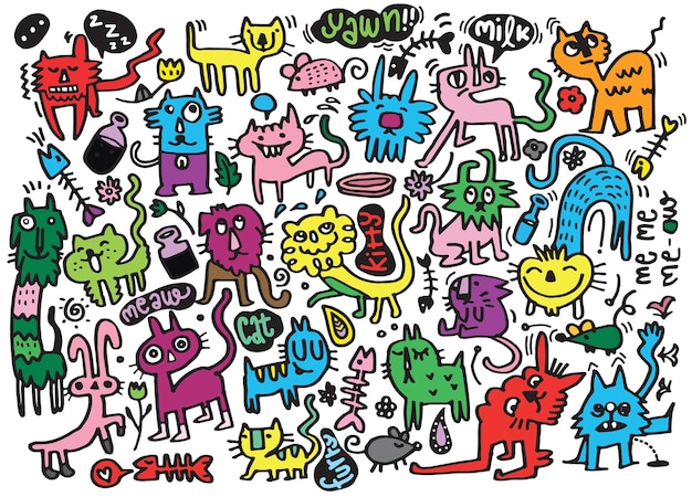 Verrückte doodle katze